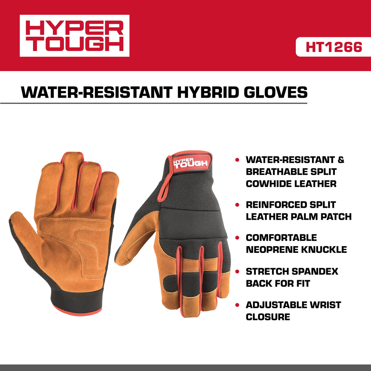 Hyper Tough Men's Split Cowhide Leather Hybrid Glove, Size Medium
