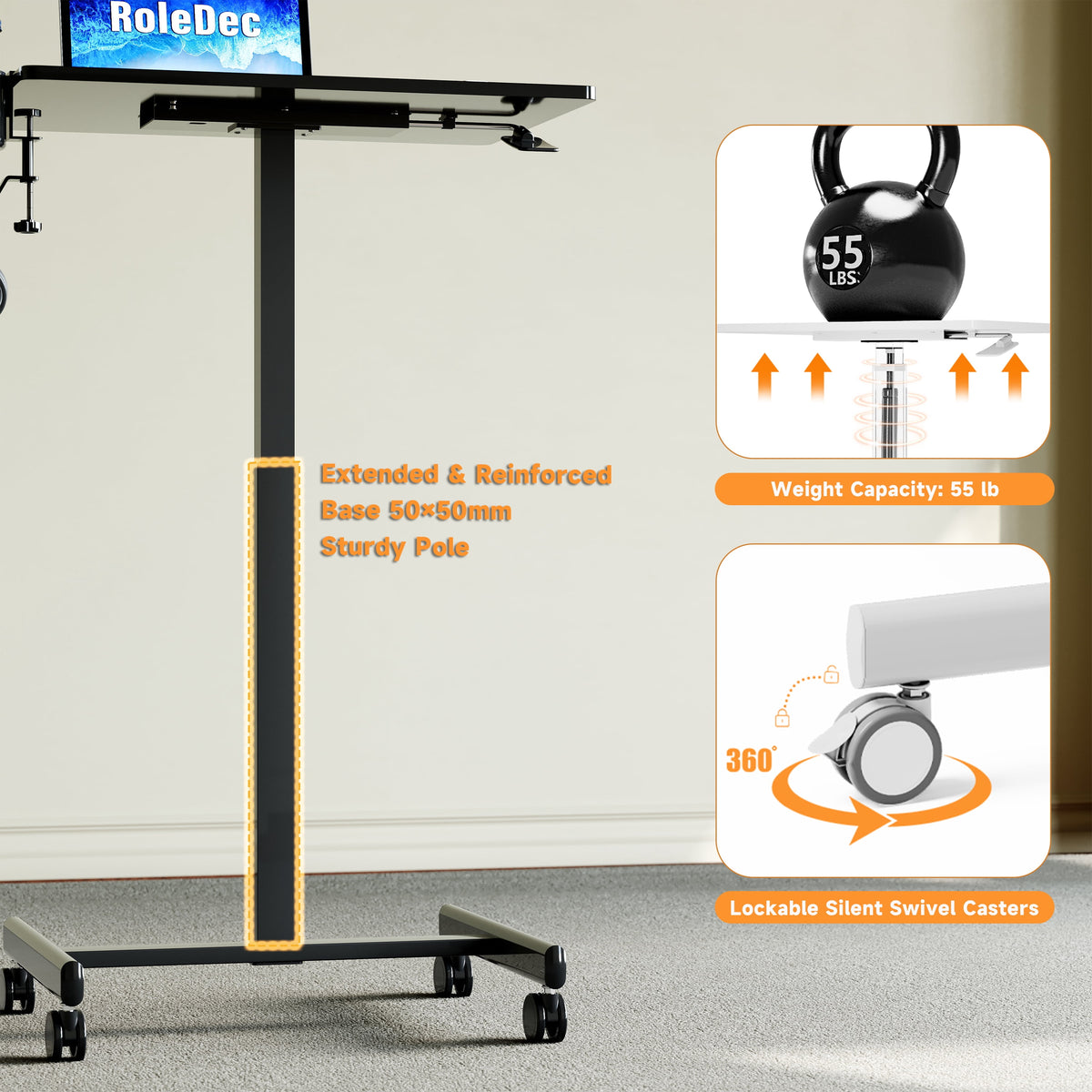 RoleDes Adjustable Standing Desk, Small Portable Workstation - Home Office (Black)