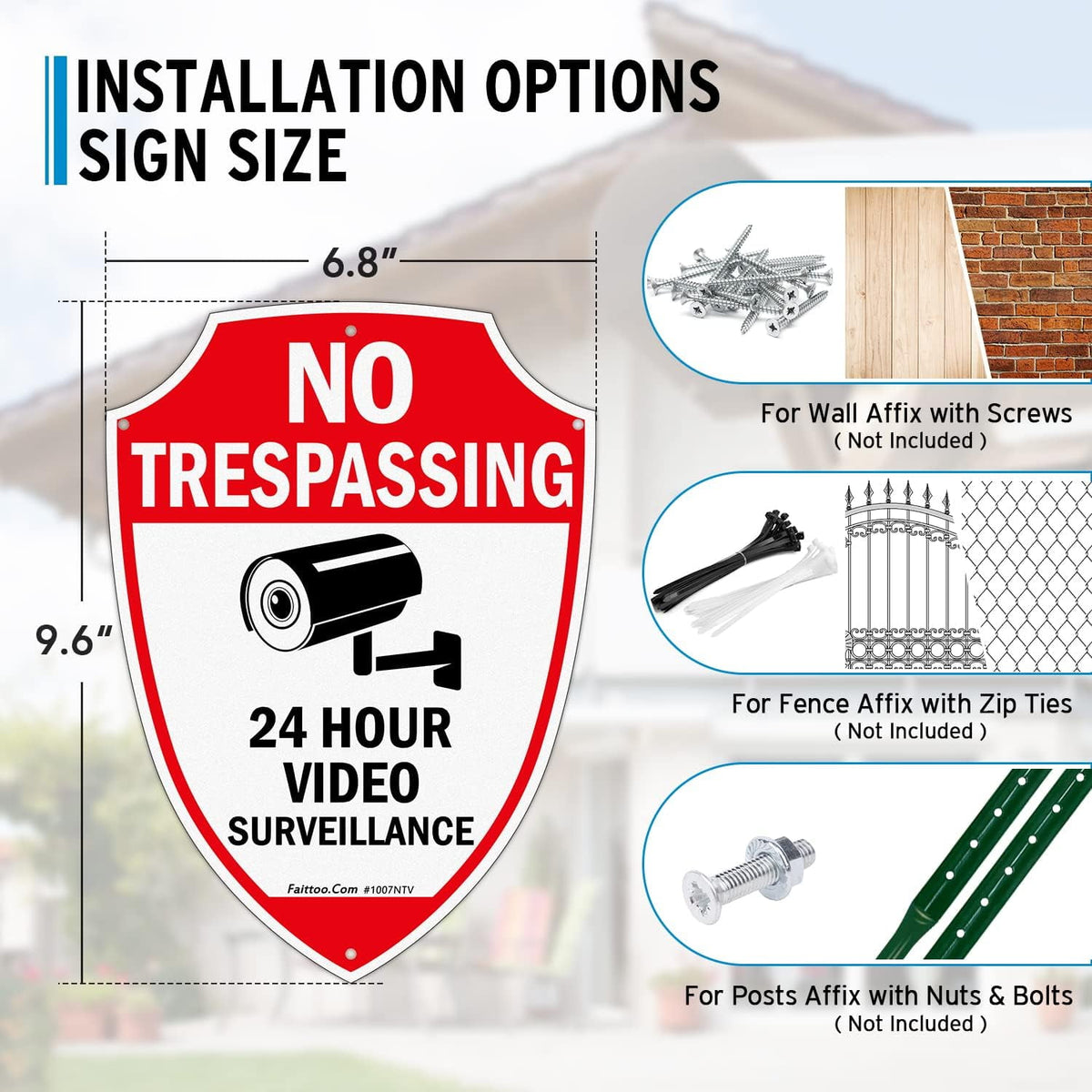 Faittoo No Trespassing Sign, Video Surveillance Signs Outdoor, 4-Pack, 9.6 x 6.8 Inch Reflective Aluminum Warning Sign for Home Business CCTV Security Camera, Weather/Fade Resistant, Shield Shape