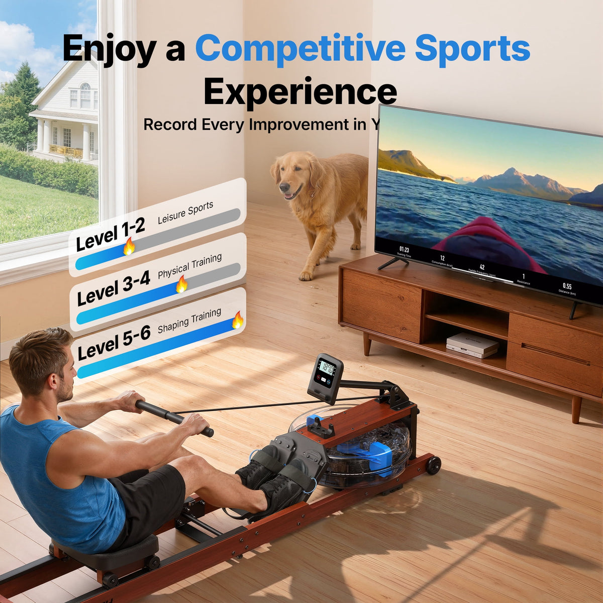 MERACH Water Rowing Machines for Home, Foldable Row Machine with 400LBS Weight Capacity, Dedicated Monitor and Comfortable Seat, Free MERACH App for Immersive Water Rower