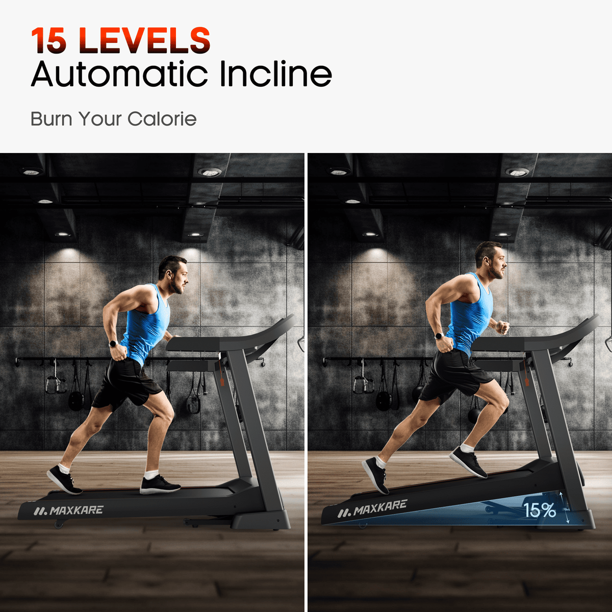 MaxKare 20" Folding Treadmill 300lbs with 15 Level Auto Incline, 3.5HP, 12MPH, Portable Foldable Treadmill with Bluetooth/Zwift App Compatible