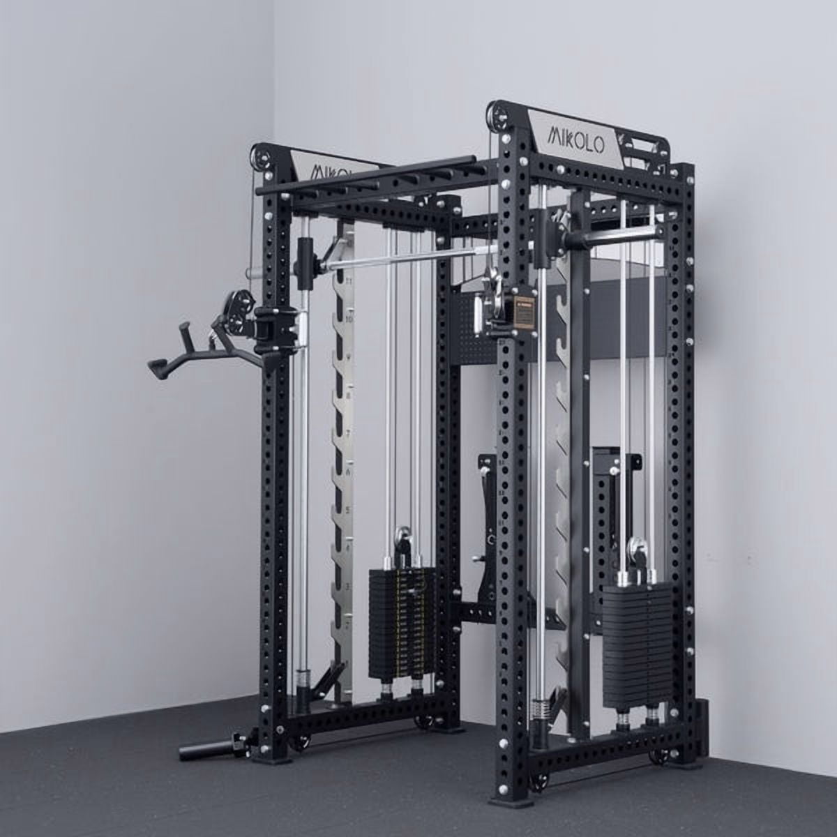 Mikolo Anubis-2.0 Smith Machine with Weight Stack, 3“×3” All-in-One Power Cage with LAT Pulldown & Cable Crossover, 3200LBS Multi-Function Trainer with Aluminum Pulley System for Fitness Home Gym