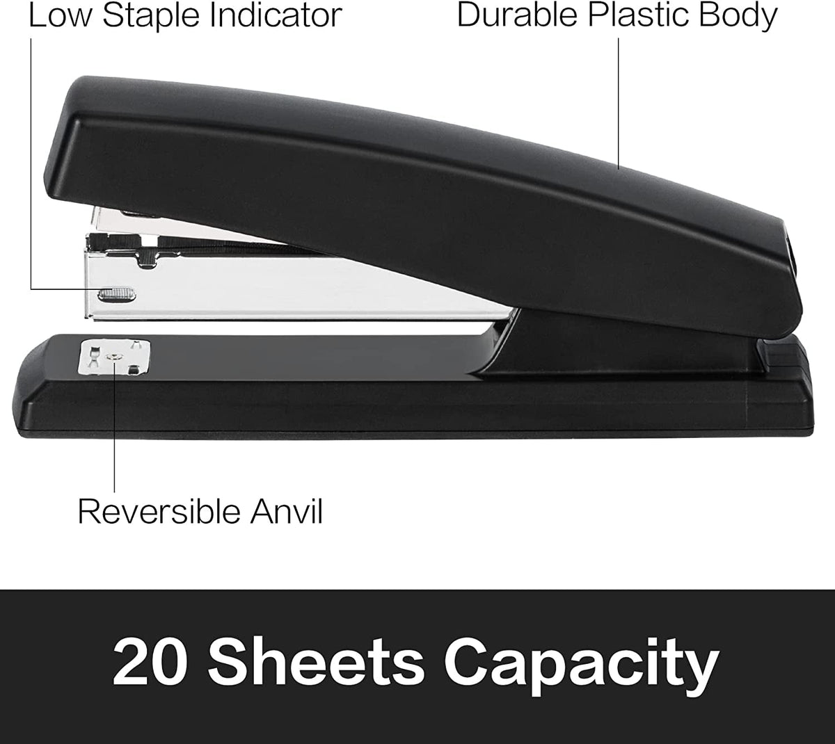 Deli Stapler, Desktop Stapler, Office Stapler, 20 Sheet Capacity, Includes 1000 Staples and Staple Remover, Black