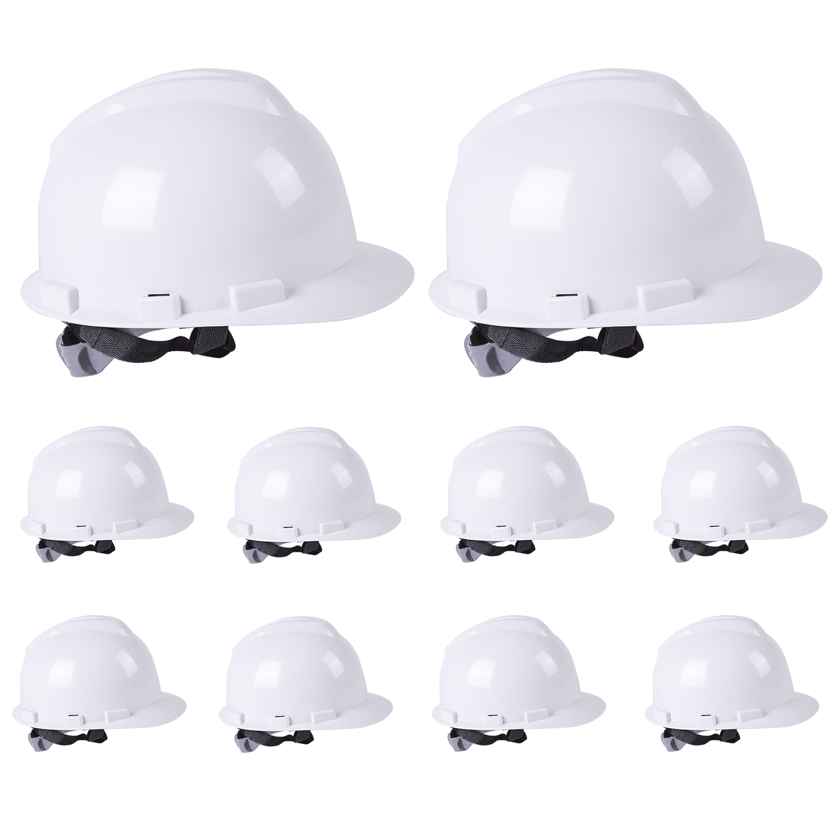 10 Pack ABS Suspension Hard Hats, Adjustable Construction Helmets with Sweatband & Chin Strap, Safety Hard Hats for Men Women, White