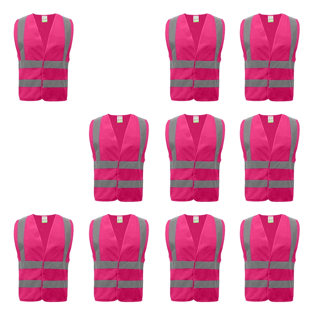 10 Pack Industrial Safety Vest with Reflective Stripes, ANSI / ISEA Class 2-Red-S