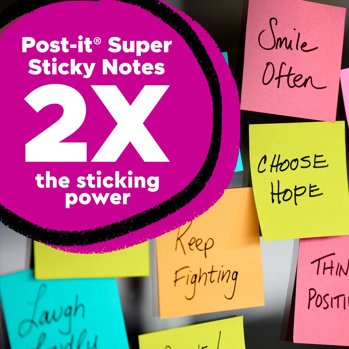 Post-it Super Sticky Notes, 3 in. x 3 in., Supernova Neons, 4 Pads