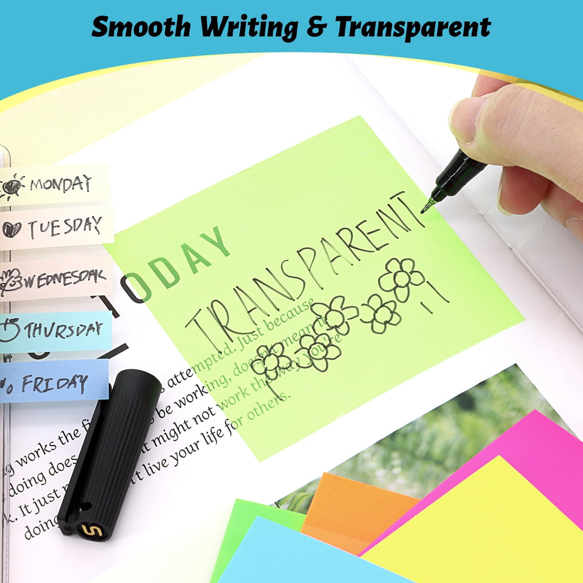 Dihmpor 800 Sheets(14Pads)Transparent Sticky Notes,Clear Sticky Notes,3" x 3" Translucent Sticky Notes Pads,See Through Sticky Notes for Book Annotation,Self-Adhesive and Colorful