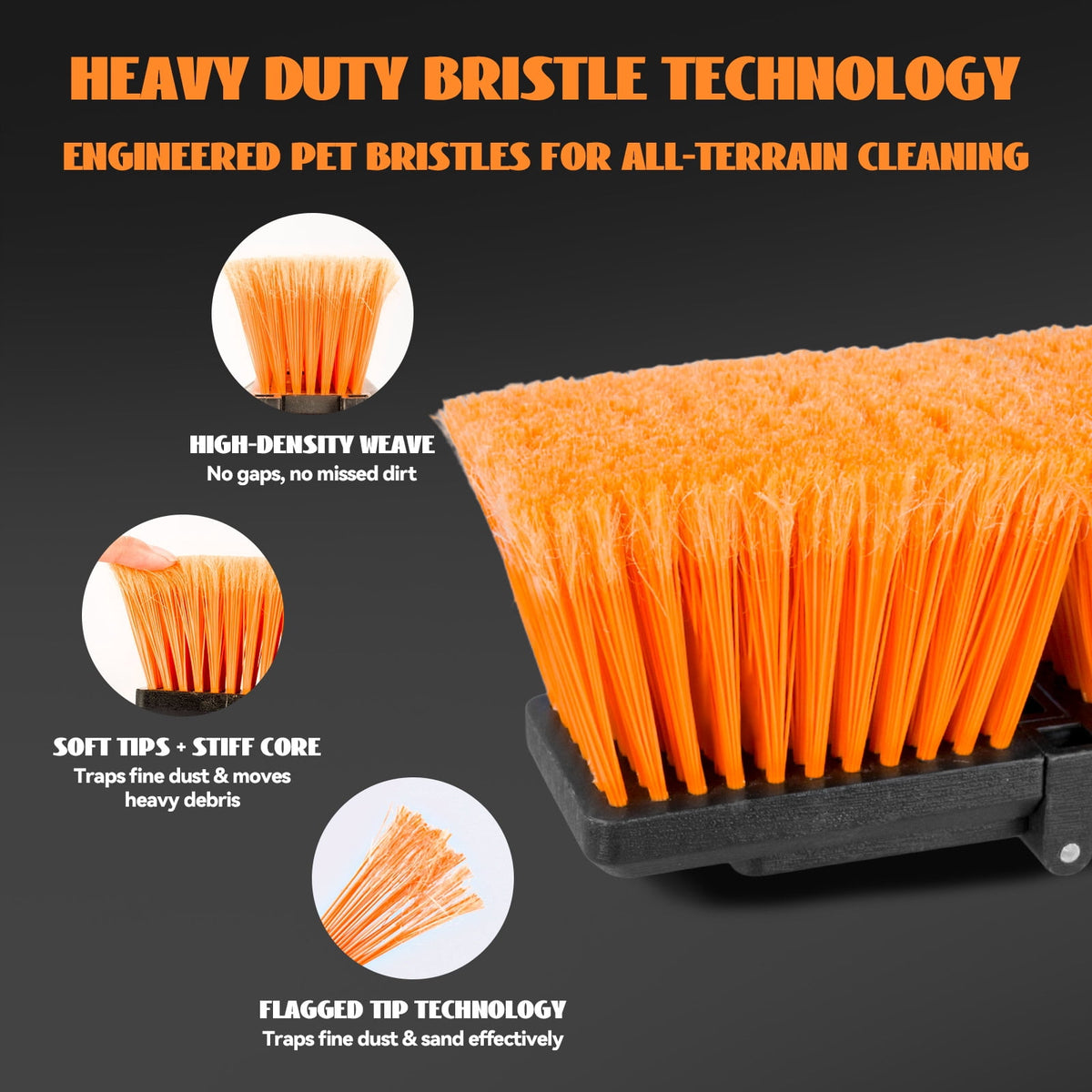 Nicecastle Push Broom Brush for Floor Cleaning with 60” Long Handle and Stiff Bristles,Adjustable brush head length, Heavy Duty Broom for Courtyard Garage,shop,outdoor broom(Orange)