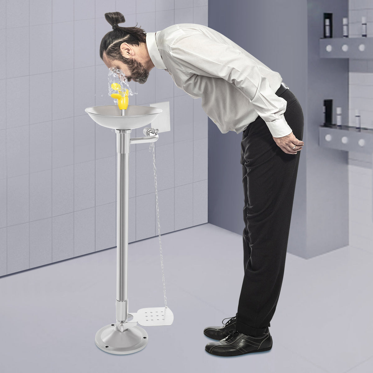 TFCFL Lab Standing Eyewash Station Stainless Steel Eye Shower Washing Unit 0.2-0.4MPa