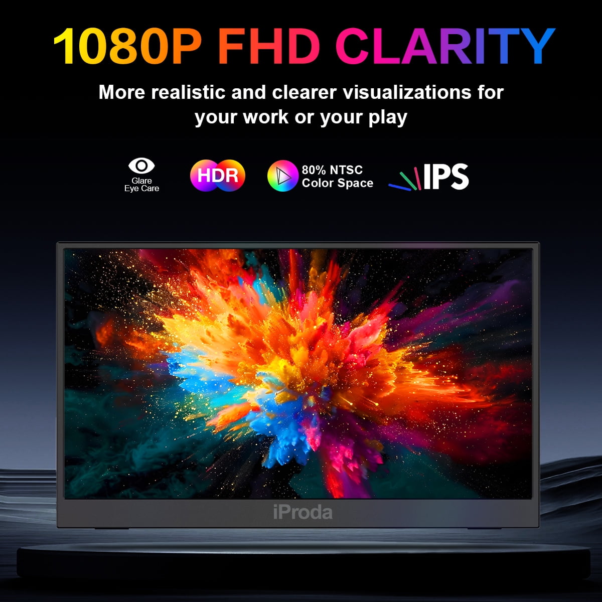 Iproda 15.6"Ptotable Monitor 1920* 1080P FHD IPS 60Hz Computer Monitor with Smart Case, Black