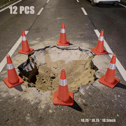 12 Cones Elements Cones PVC Material Safety Cones Traffic Cones, Reflective Collar Can Be Connected To A Chain High Resilience Impervious To Crushing, for Warehouse Parking Marking