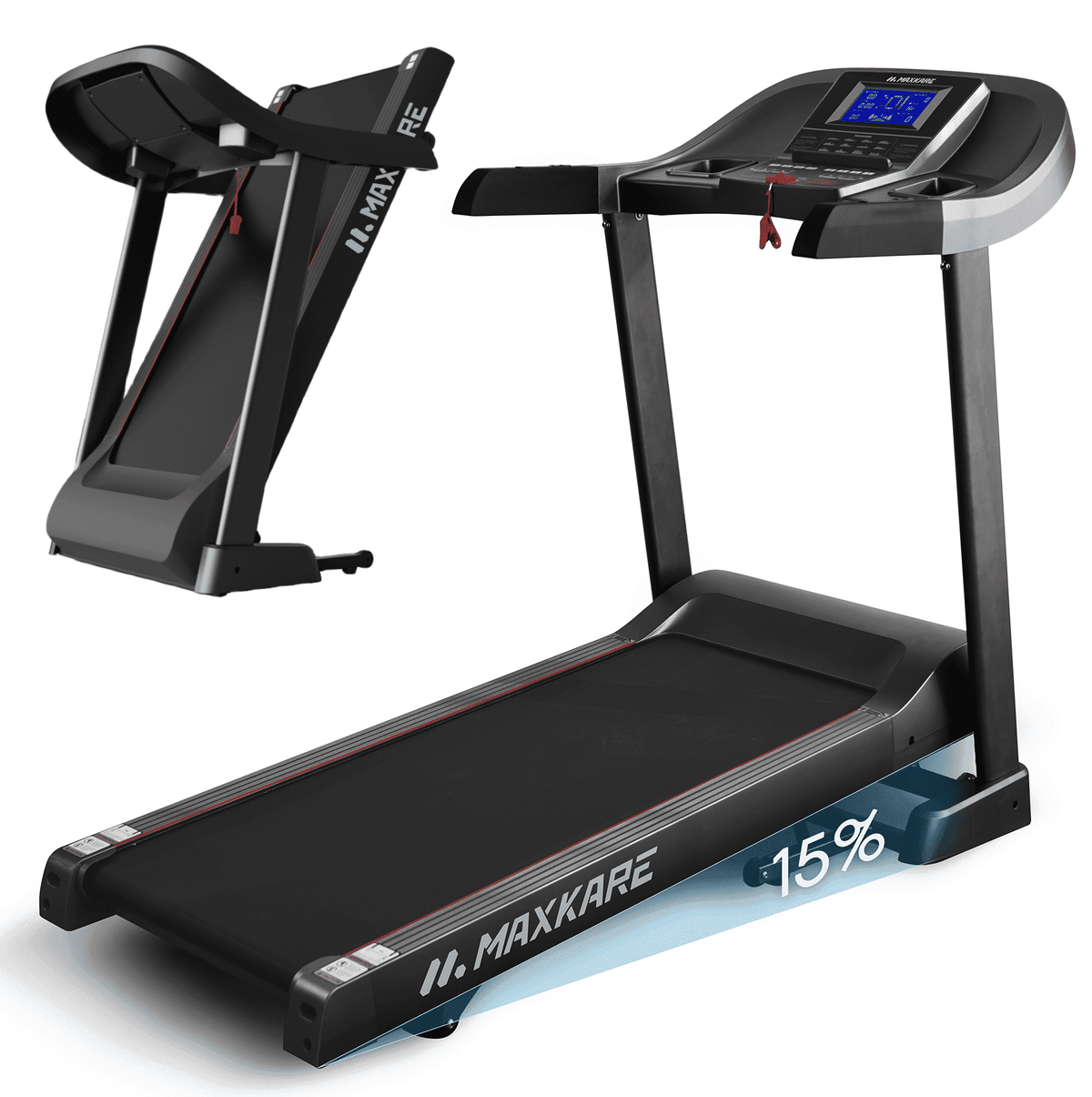 MaxKare 20" Folding Treadmill 300lbs with 15 Level Auto Incline, 3.5HP, 12MPH, Portable Foldable Treadmill with Bluetooth/Zwift App Compatible