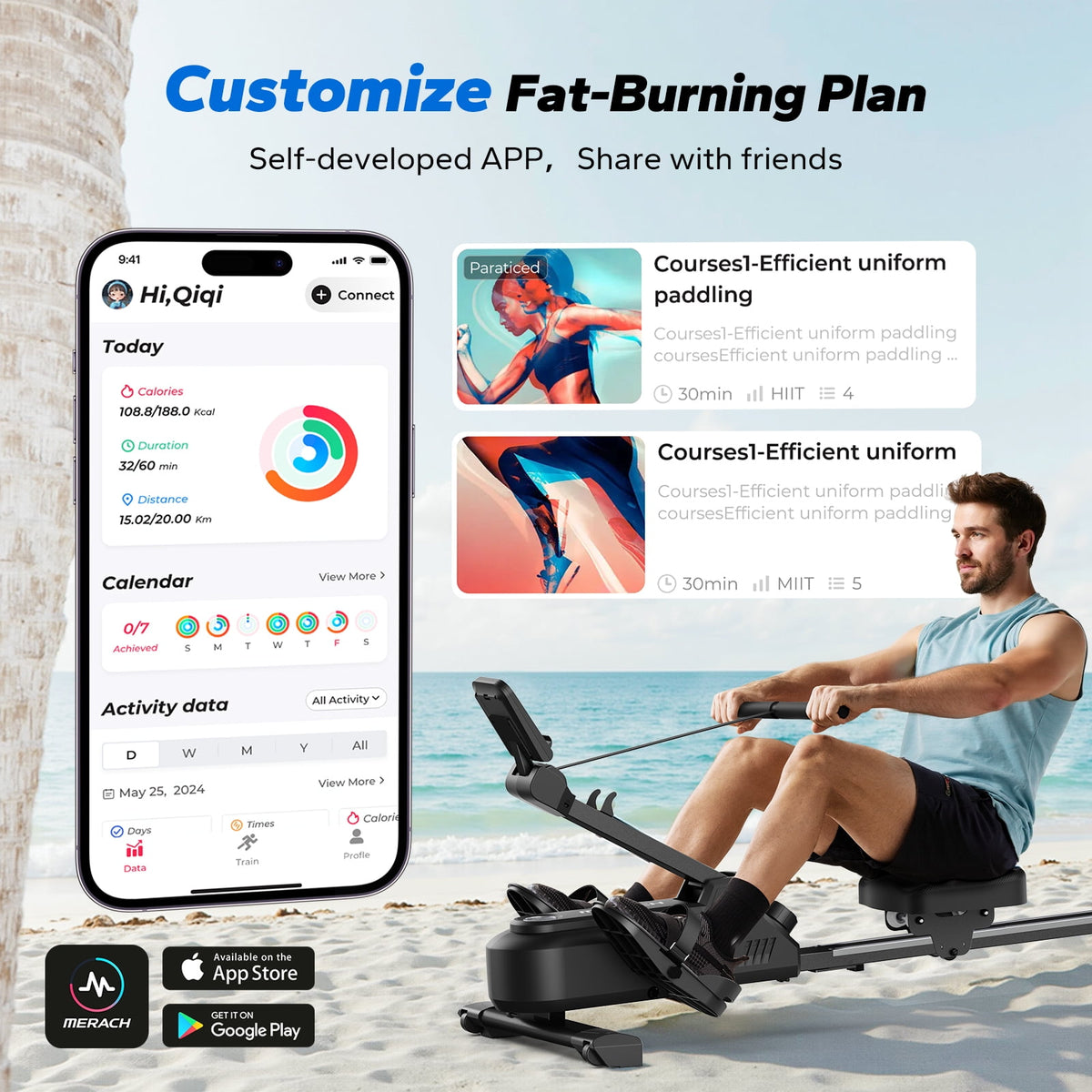 MERACH Magnetic Rowing Machine with 16 Levels, 350 lbs Weight Capacity, Silent Operation, Bluetooth App Support for Full-Body Home Fitness & Weight Loss