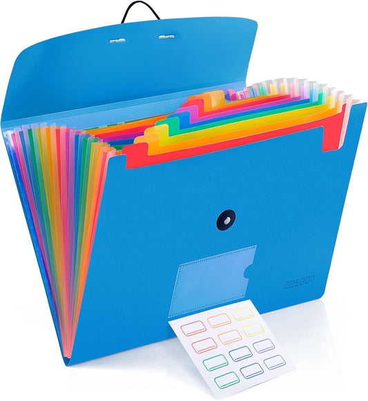 Accordion File Folder, 13-Pockets Expandable File Folder for A4 Letter Size Paper, Blue