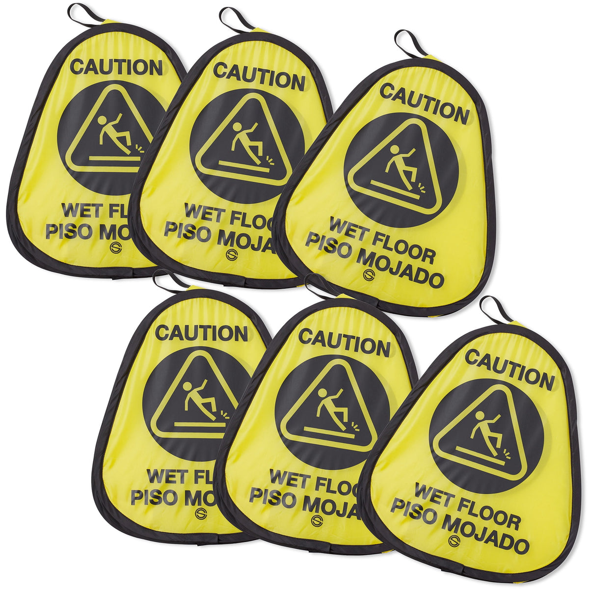 Dryser 6-Pack 16" Pop-up Caution Wet Floor Signs - Yellow 4-Sided English/Spanish Warnings