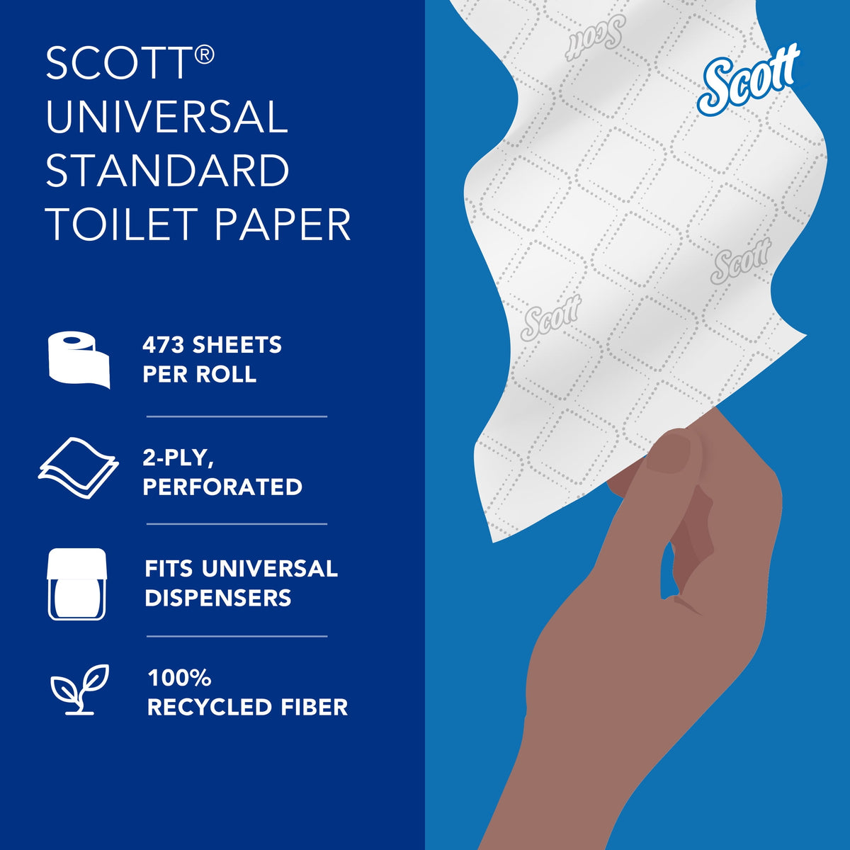 Scott® Professional 100% Recycled Fiber Standard Roll Toilet Paper, Bulk (13217), Elevated Design, 2-Ply, Individual Wrap (80 Rolls, 473 Sheets Each)