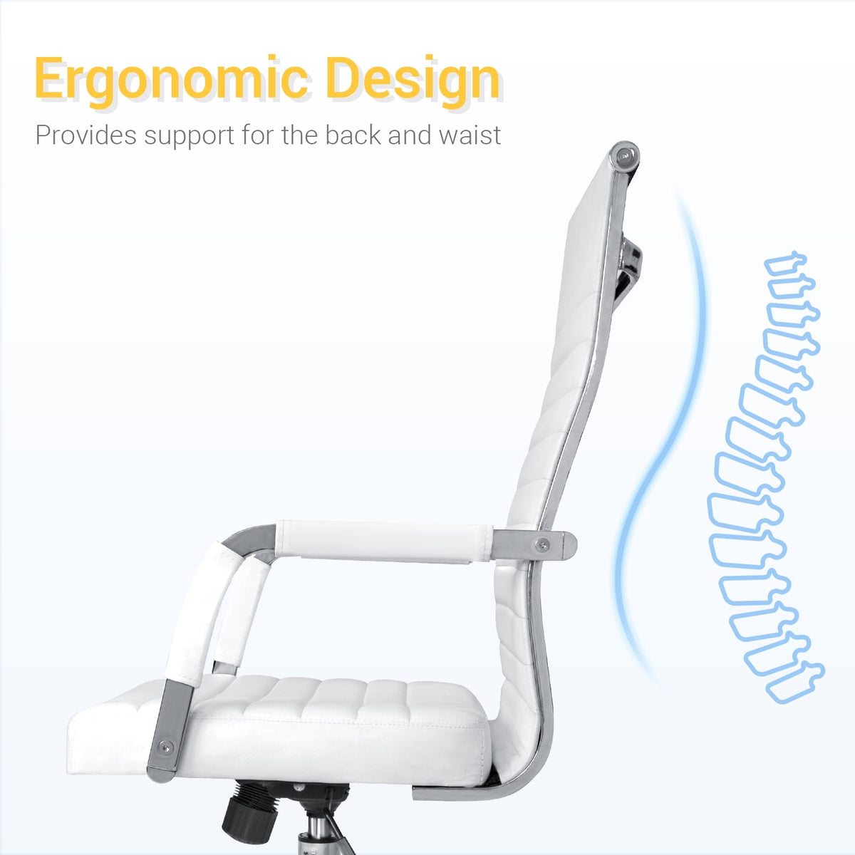 Furmax Ribbed Executive Chair with Swivel & Lumbar Support, 300 lb. Capacity, White