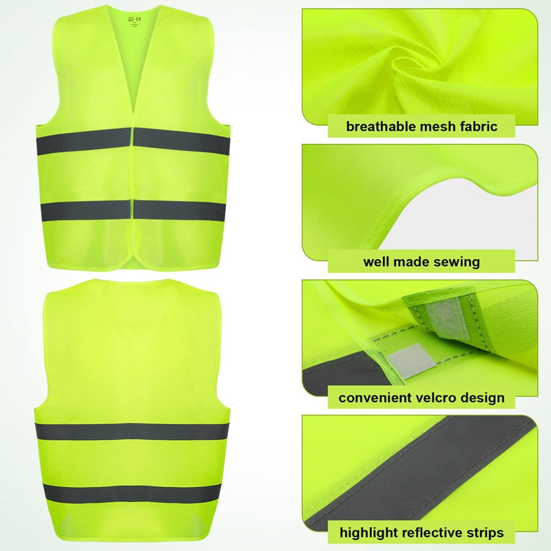 Armscye 10 Pack Hi Vis Safety Vests, Reflective High Visibility Guard Construction Vests with 2 Reflective Strips for Traffic Work, Running, Surveyor and Security