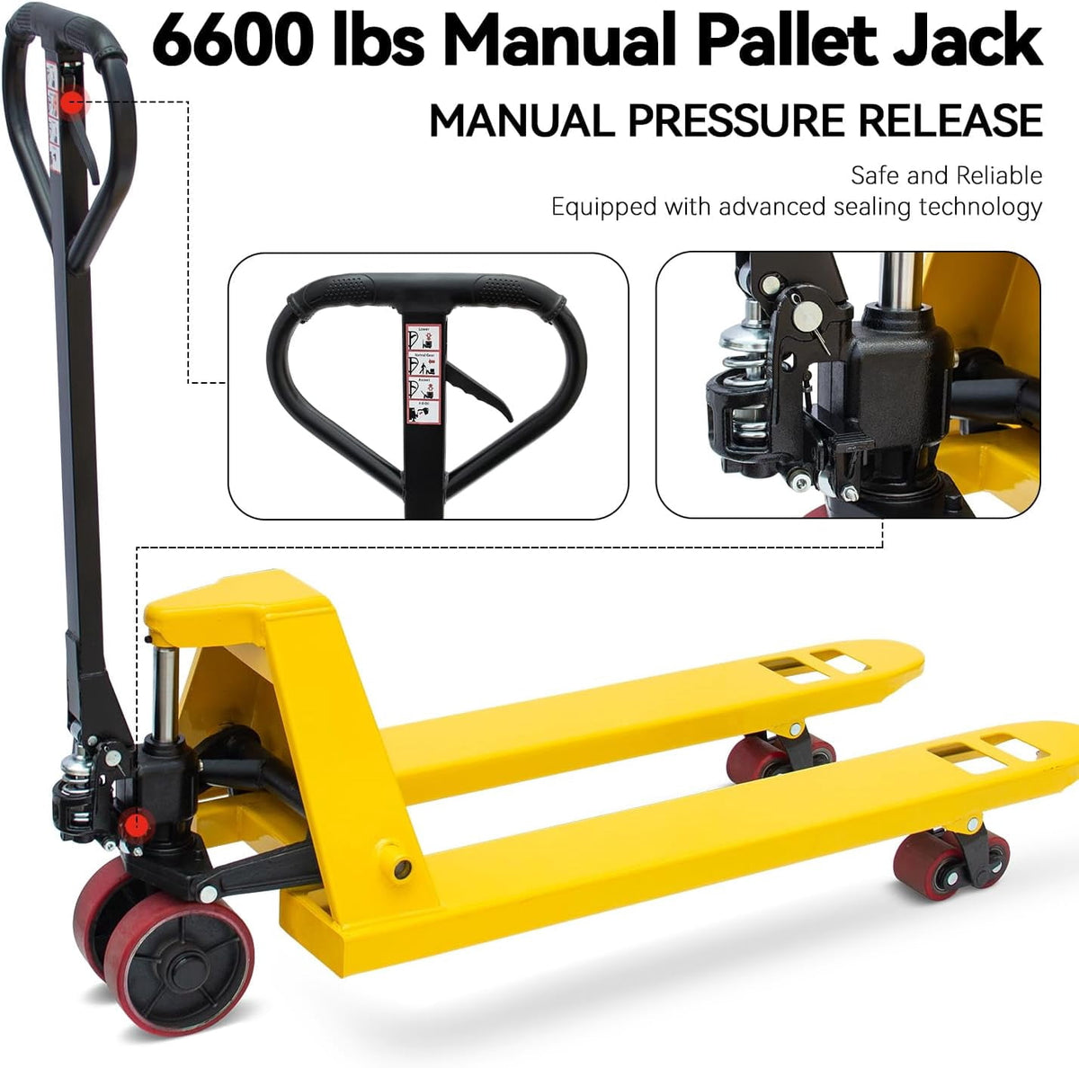 HPDMC Pallet Jack Truck 6,600 LBS Capacity, 48'' L x 27'' W Forks Manual Pallet Jack Truck, 6Pcs