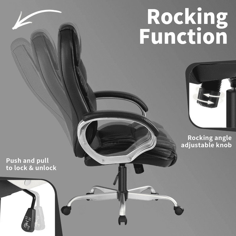 Furmax High Back Office Adjustable Ergonomic Desk Padded Armrests Executive PU Leather Swivel Task Chair with Lumbar Support, Black