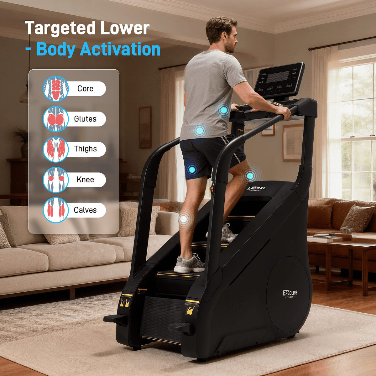 ERGOLIFE Stair Stepper Machine for Home Gym, Stair Climber with 25 Resistance Levels, 660 lbs Capacity, 7-Level Safety System, Natural Floating Step, Quiet Cardio Workout Machine with LED Touchscreen
