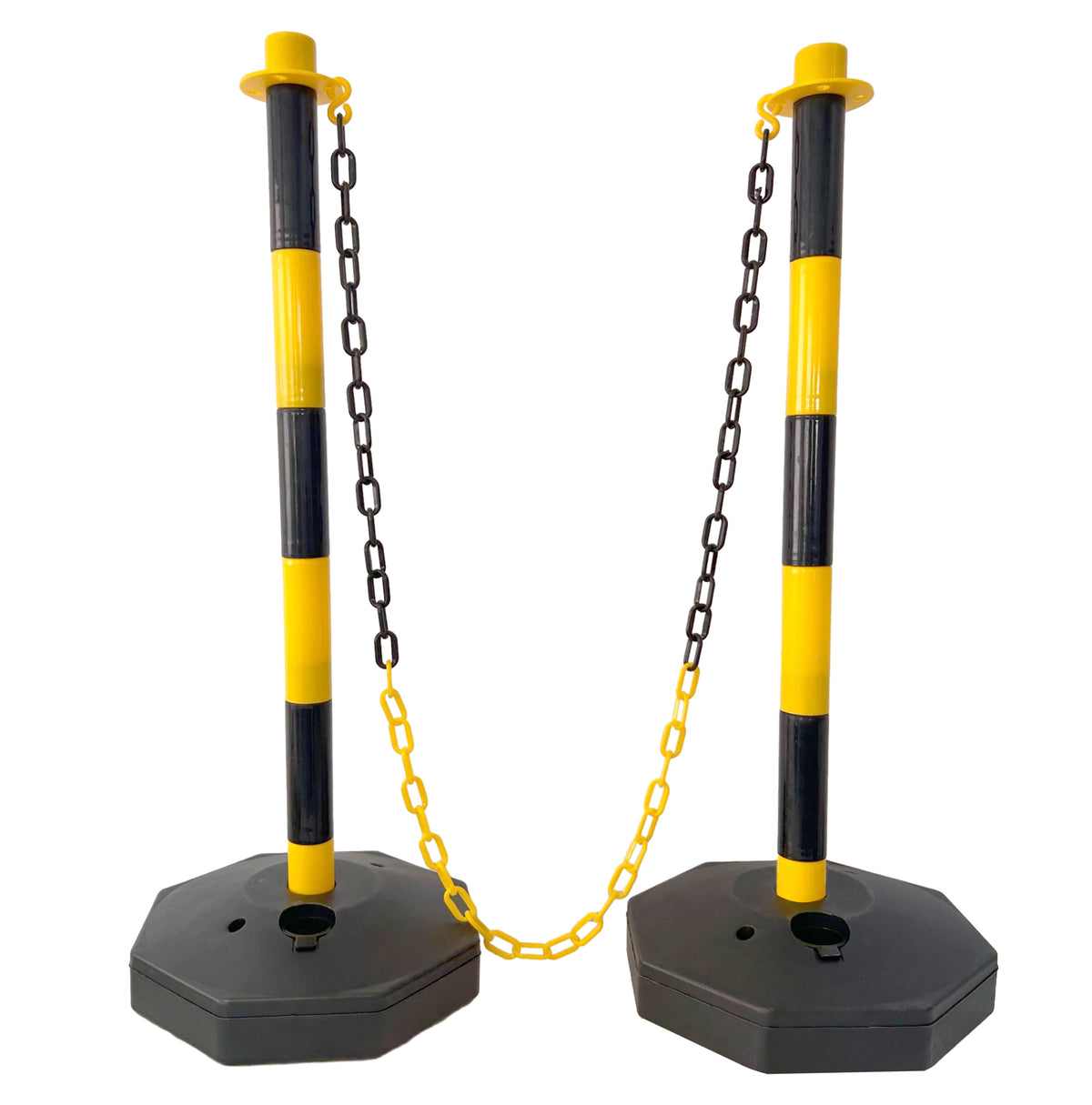 12 Pack Traffic Delineator Post Cones with Fillable Base, Adjustable Plastic Safety Barrier with 5Ft Plastic Chain, Outdoor and Indoor Crowd Control Stanchion for Traffic Control and warning Y/B