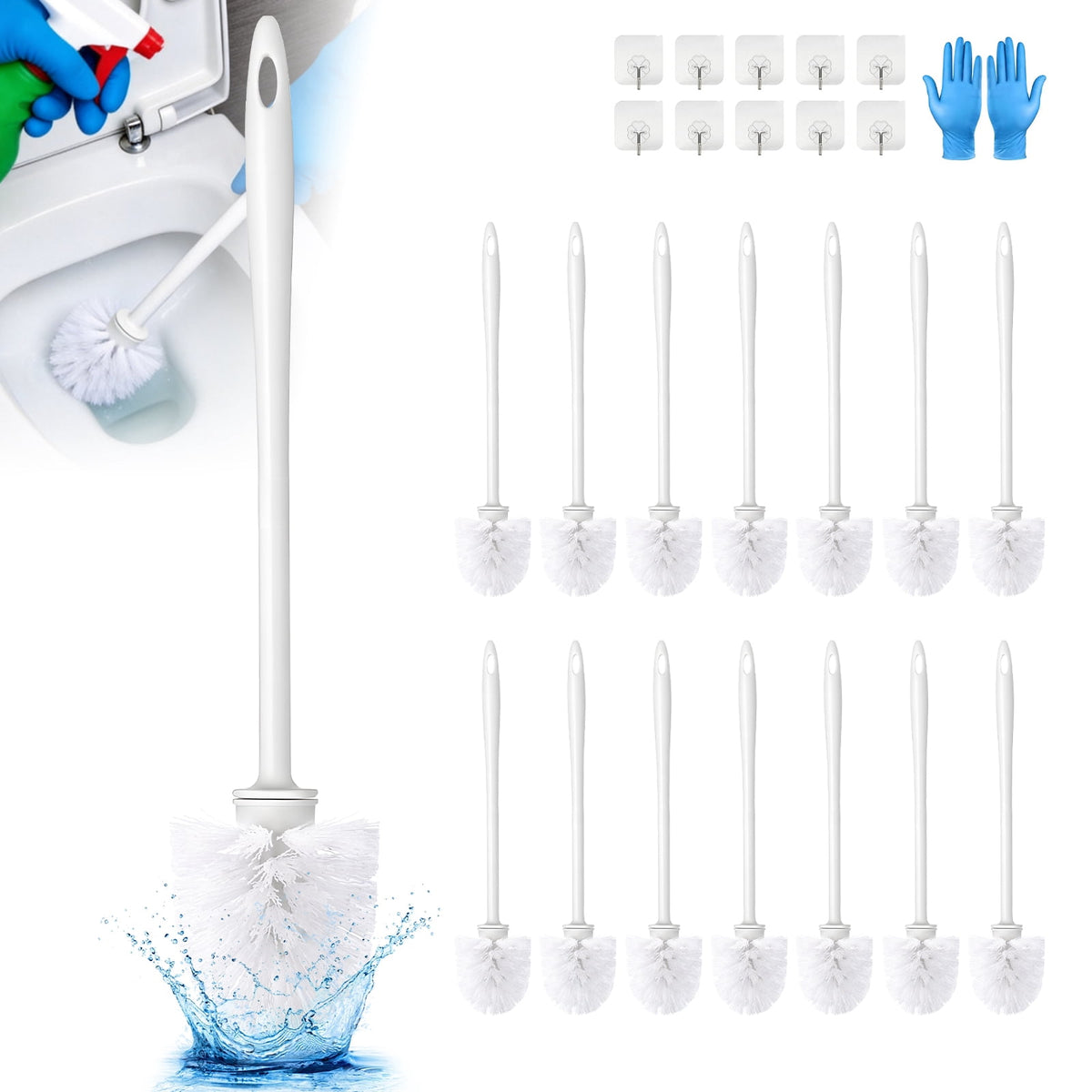 15 Pcs Commercial Heavy-Duty Toilet Brushes – 14.2-inch Long-Handled Toilet Cleaning Brushes, for Bathroom Cleaning Supplies ,White