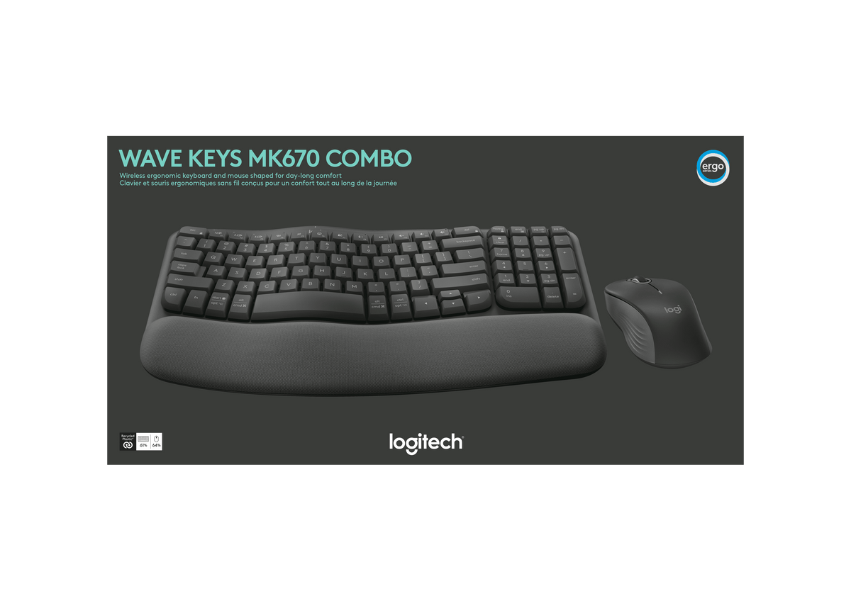 Logitech Wave Keys Combo, Wireless Ergonomic Keyboard with Signature M550 L Wireless Mouse, Graphite