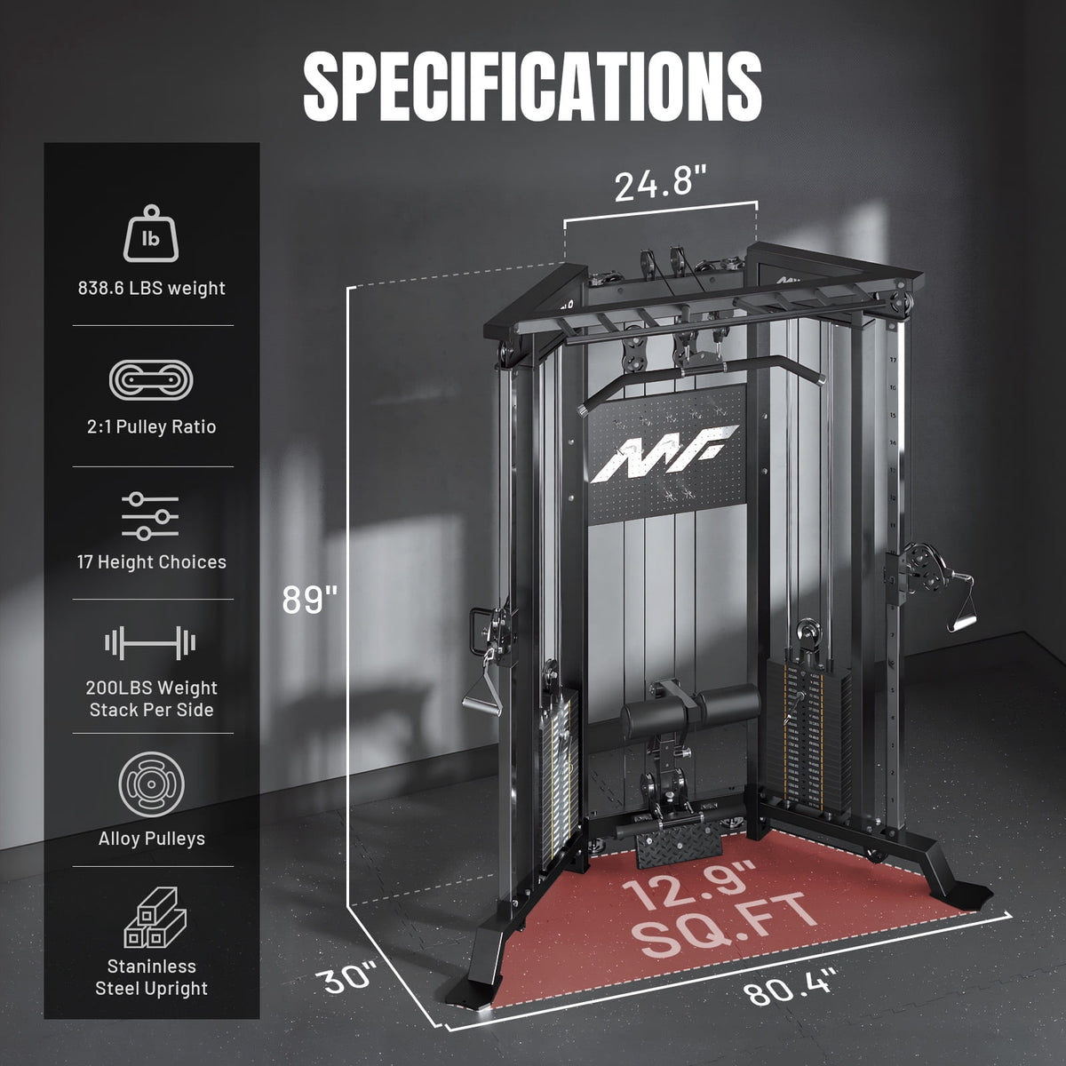 Mikolo Functional Trainer with 400lbs Weight Stack, Cable Crossover Machine with Independent Double Pulley System, 2000lbs Multi-Functional Chest Fly Machine, Lat Pulldown Machine Home Gym with Bench