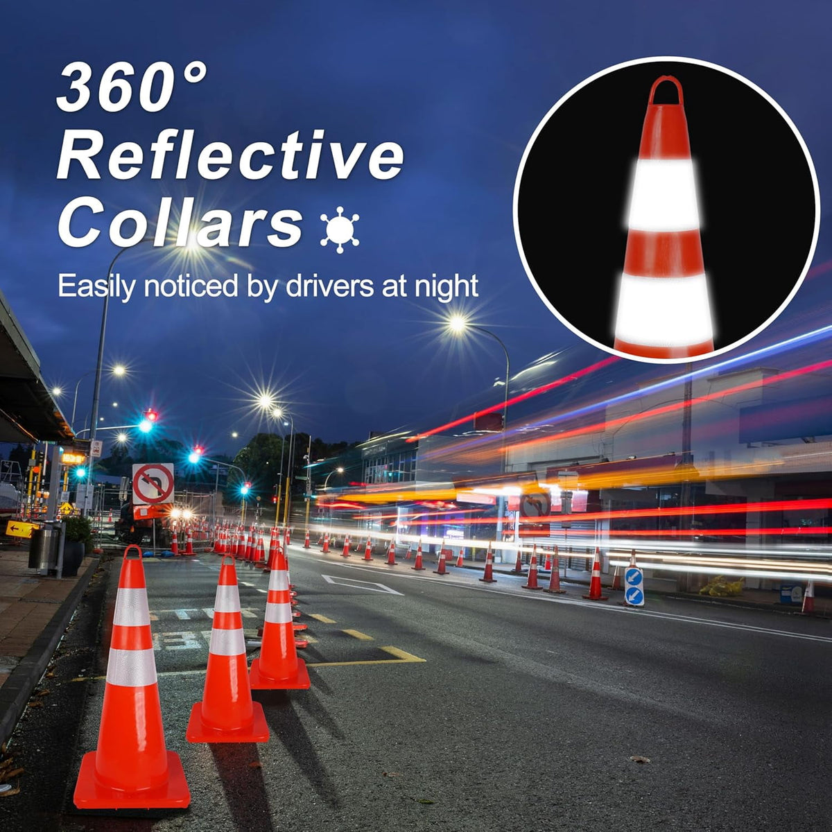 12 Pack Traffic Cones 28 Inch Safety Cones with Reflective Collar, Orange Cones with Weighted Base and Hand-Held Ring Used for Traffic Control, Parking Lot, Driving Training.
