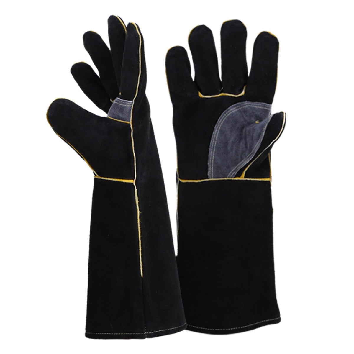 16 inch Leather Welding Gloves, Large Black Fireproof and Heat Resistant Work Gloves