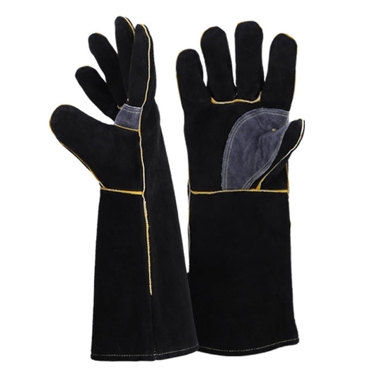 16 inch Leather Welding Gloves, Large Black Fireproof and Heat Resistant Work Gloves