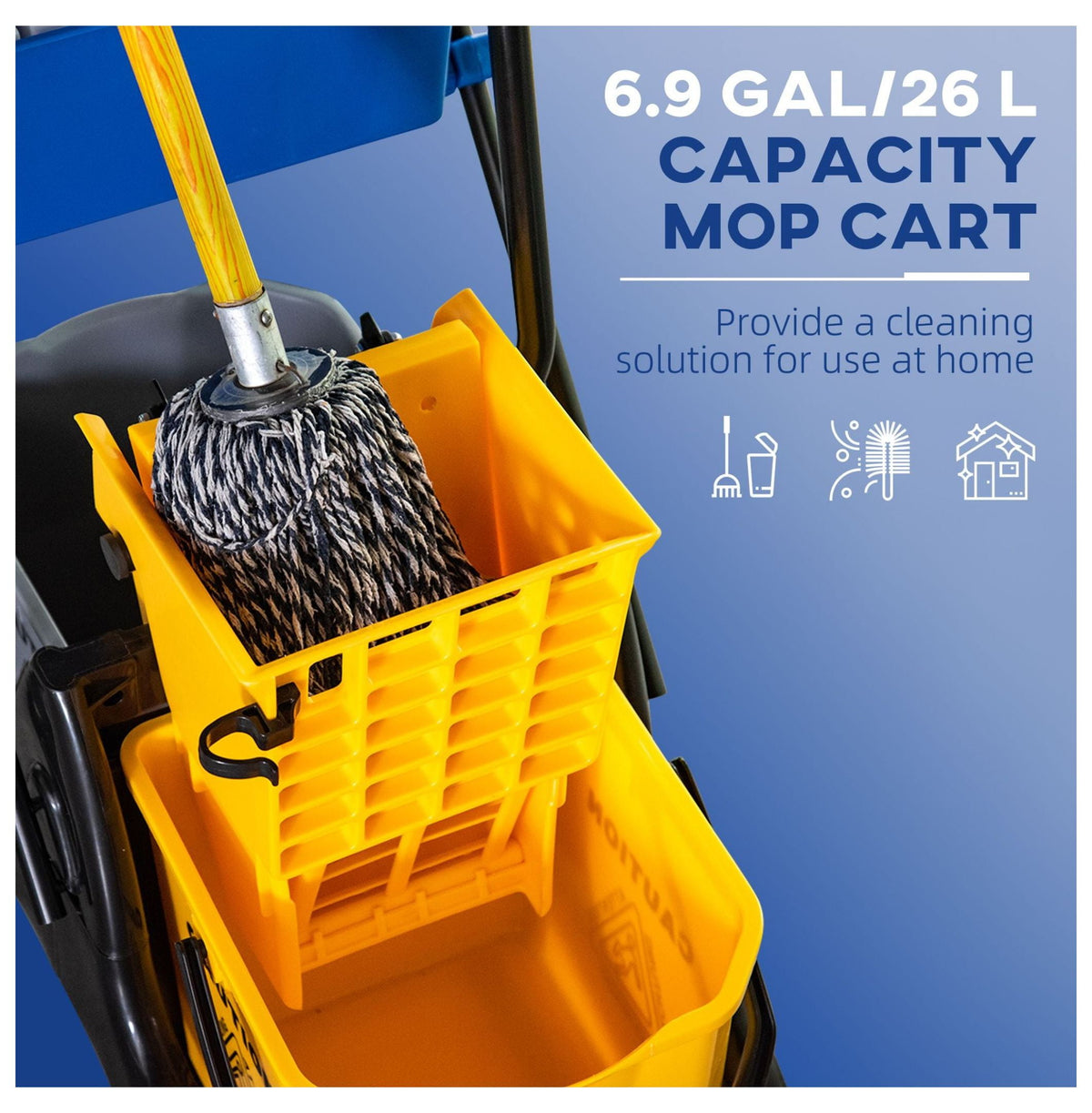 Mop Bucket with Wringer - 13.8 Gallon Commercial Mop Bucket Cart - Side Press Mop Bucket with Wheels - Heavy Duty Cleaning Bucket for Home, Office & Commercial Use