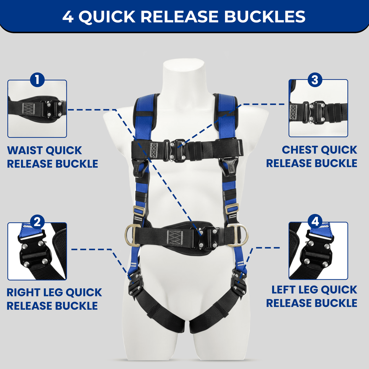 Sorano Safety Harness Fall Protection – Upgraded 4 Quick Buckles, Roofing Harness Kit for Men, Full Body Construction Harness with Shock-Absorbing Lanyard