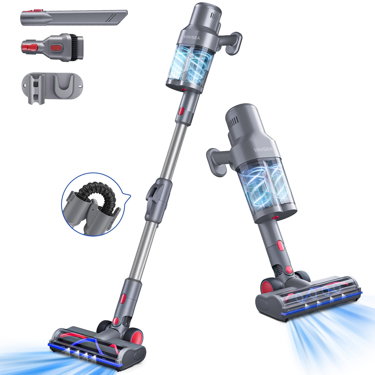 VAVSEA Cordless Stick Vacuum Cleaner, 38KPa Powerful Suction Vacuum with Double Dust Cup, for Carpet, Hard Floor & Pet Hair Cleaning