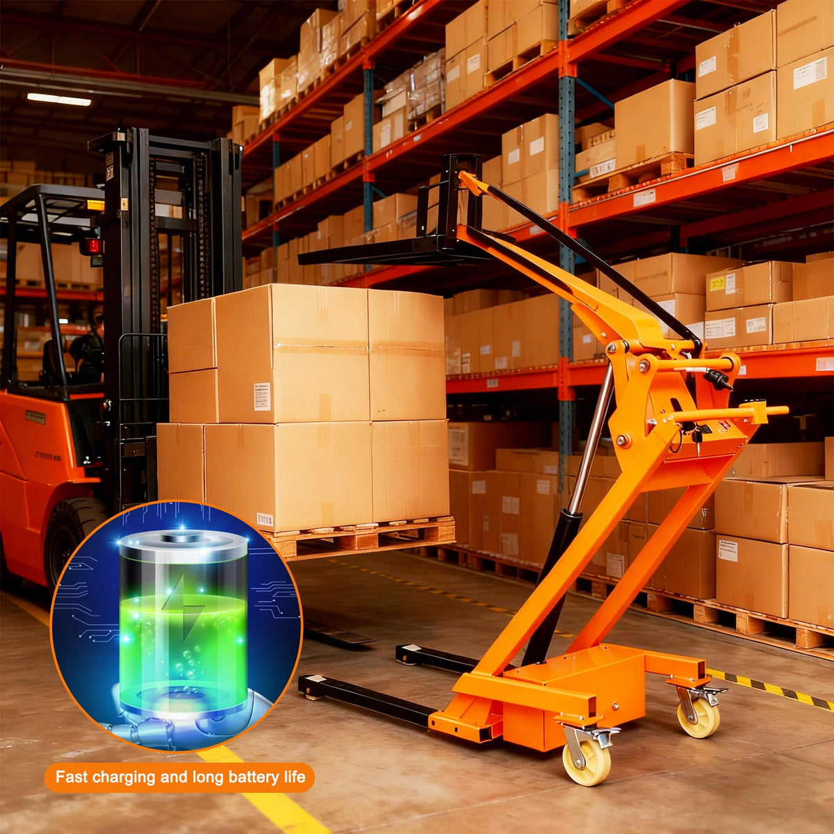1100LBS Capacity Full Electric Pallet Stacker Walkie Forklift - 5.6FT Lifting Height Portable Material Handling Lift Truck with Foldable Design for Warehouse, Factory, Logistics & Retail
