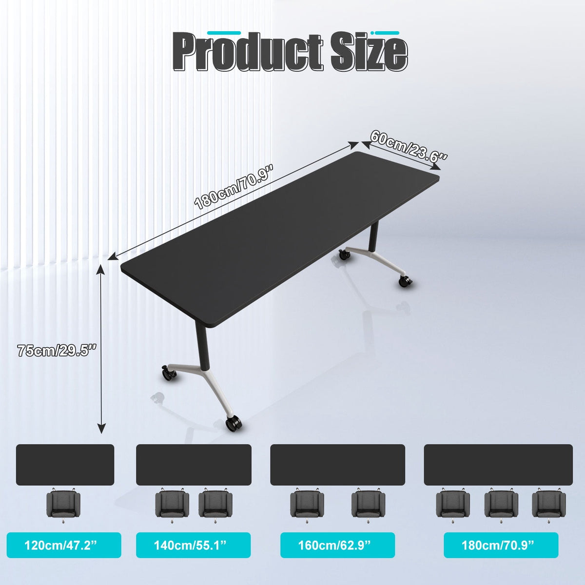 Folding Conference Table with Wheels, Modular Flip Top Meeting Desk, Commercial Training Table for Office Classroom(8,Black 2,61" D X 19.6" W X 29.5" H)