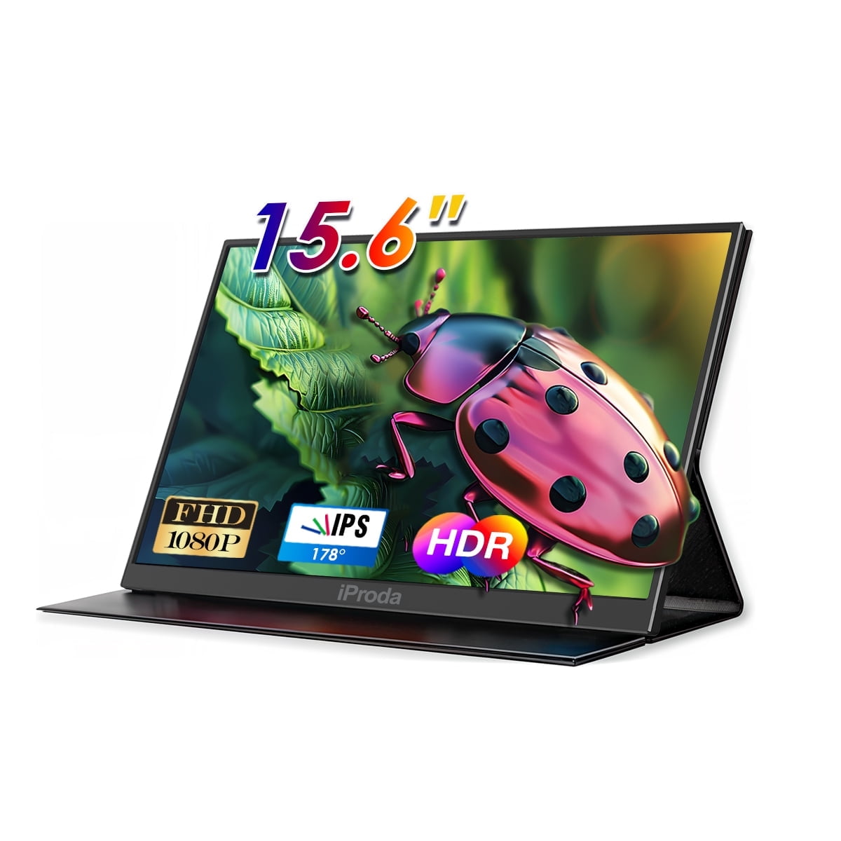 Iproda 15.6"Ptotable Monitor 1920* 1080P FHD IPS 60Hz Computer Monitor with Smart Case, Black