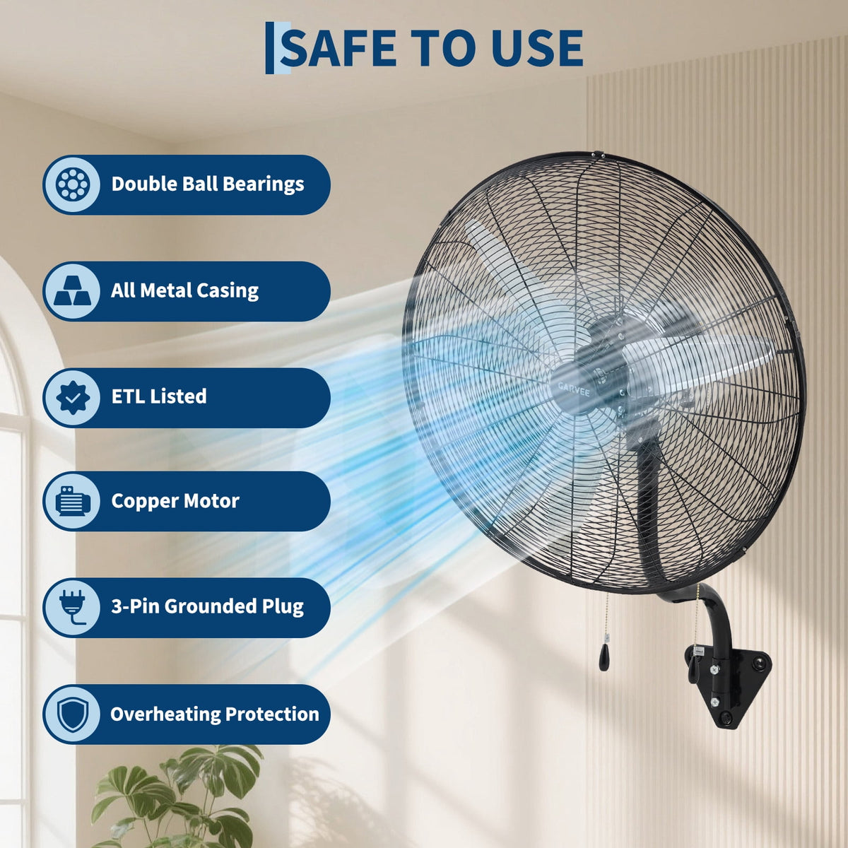Wall Mount Fan 26 Inch High Velocity Industrial Oscillating with Dual Pull Cord, 4900CFM Heavy Duty Metal Fan 3 Speeds for Garage Workshop Patio