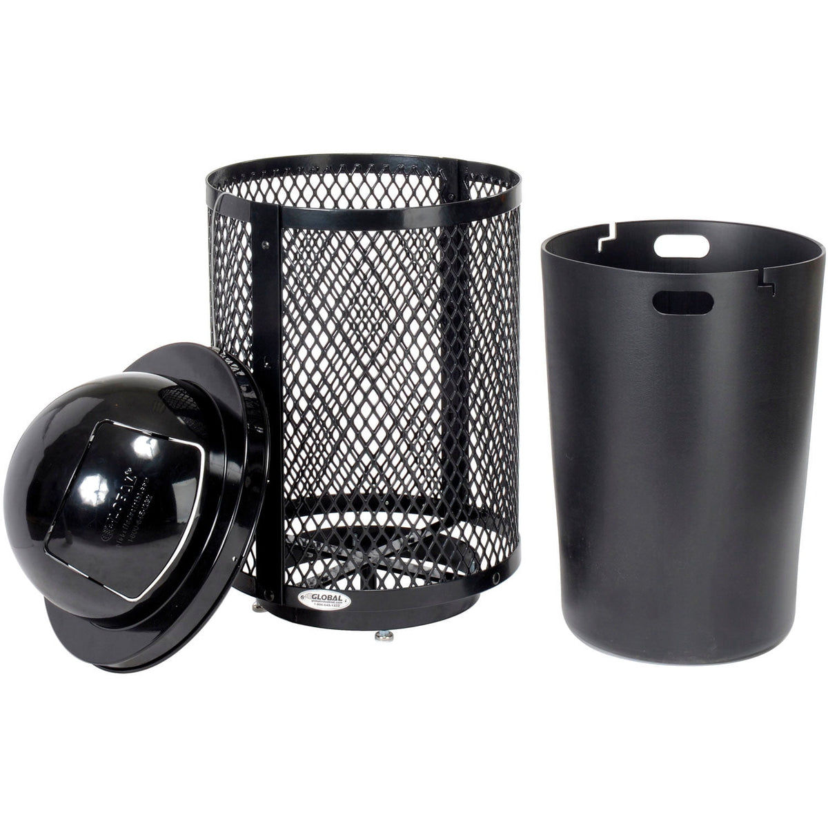 Global Industrial GBE261948BKD Outdoor Diamond Steel Trash Can with Base, 36 gal, Black