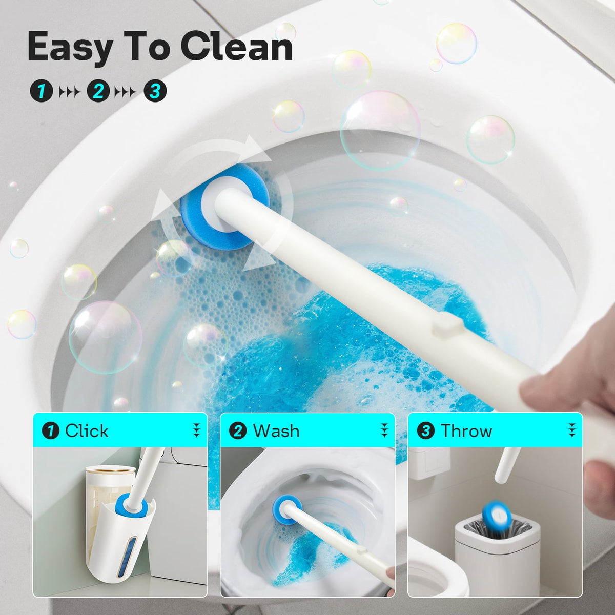 Toilet Bowl Brush，Disposable Toilet Brush with Refill Heads, Wall-Mounted Cleaning System, Storage Caddy, and 24 Scrubbing Pads