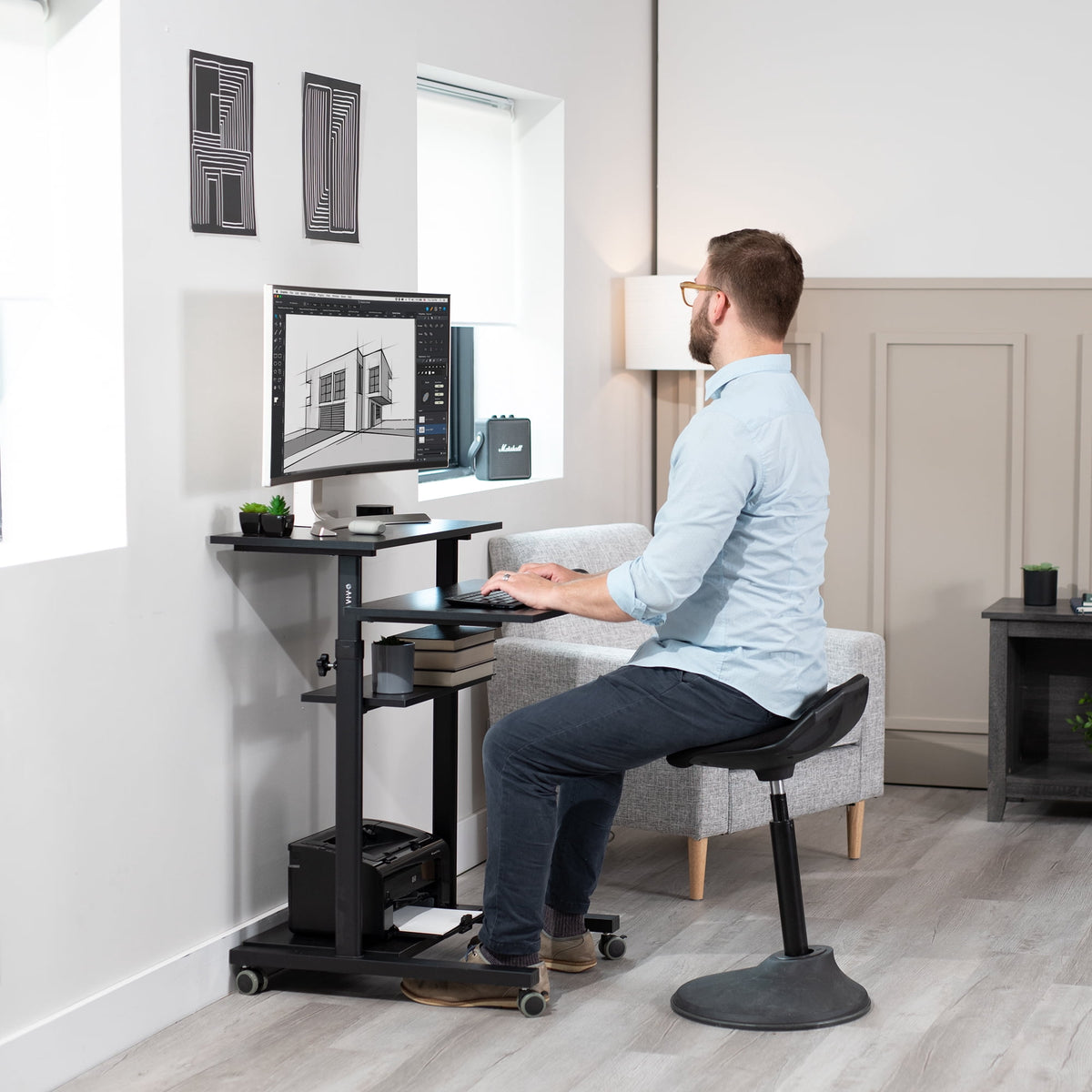 VIVO Black Mobile Height Adjustable Stand Up Desk Workstation Presentation Cart