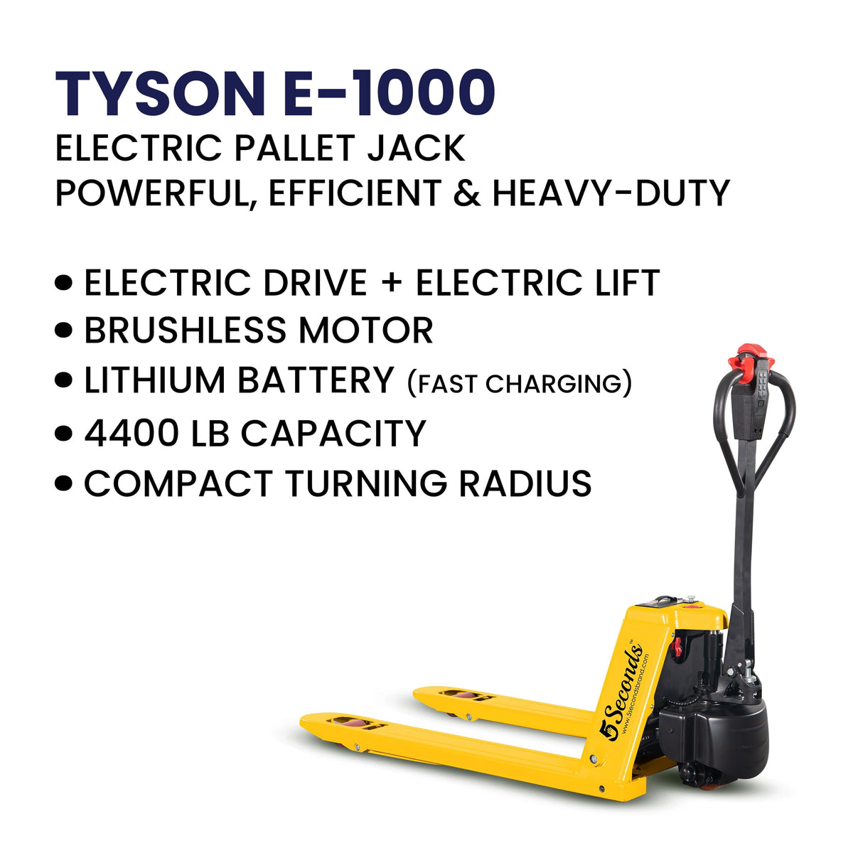 5Seconds - Steel Pallet Jack, Hand Lift Jack Tool with Electric System, Safe Moving Equipment for Industrial & Commercial Use, 5000lb Capacity, Fork Sizes 48” x 27”