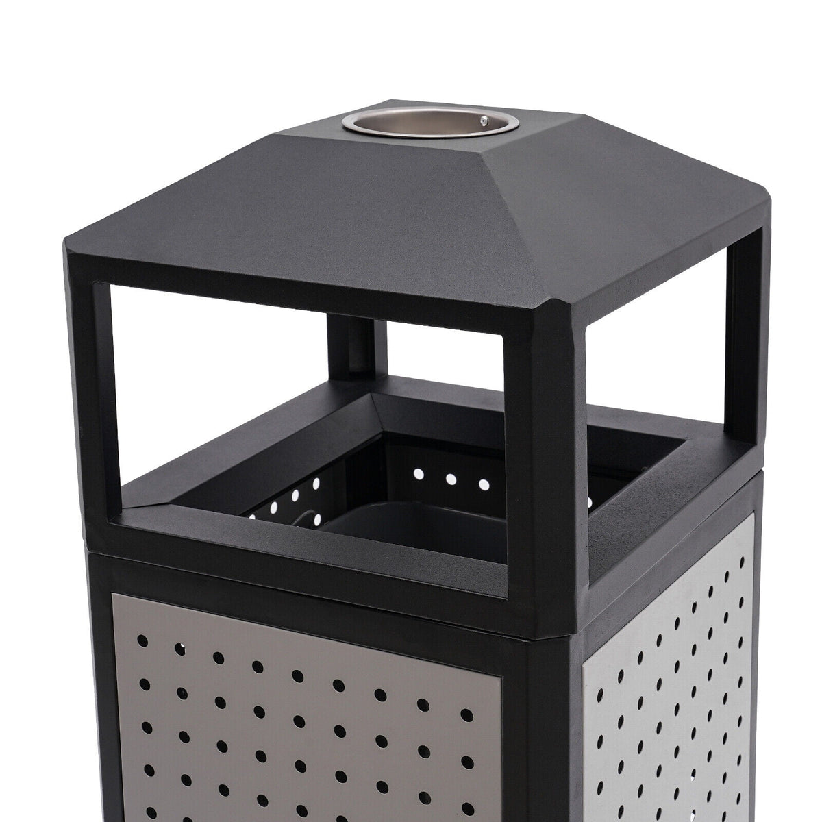 Industrial 15 Gallon Trash Can, Commercial Outdoor Waste Container Galvanized Steel Garbage Can for Indoor Outdoor Use, Grey Trash Receptacle Garbage Enclosure with Ashtray for Kitchen
