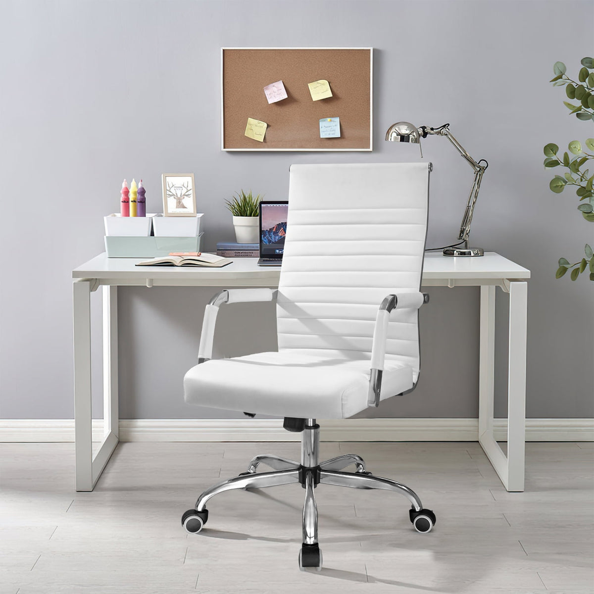 Furmax Ribbed Executive Chair with Swivel & Lumbar Support, 300 lb. Capacity, White
