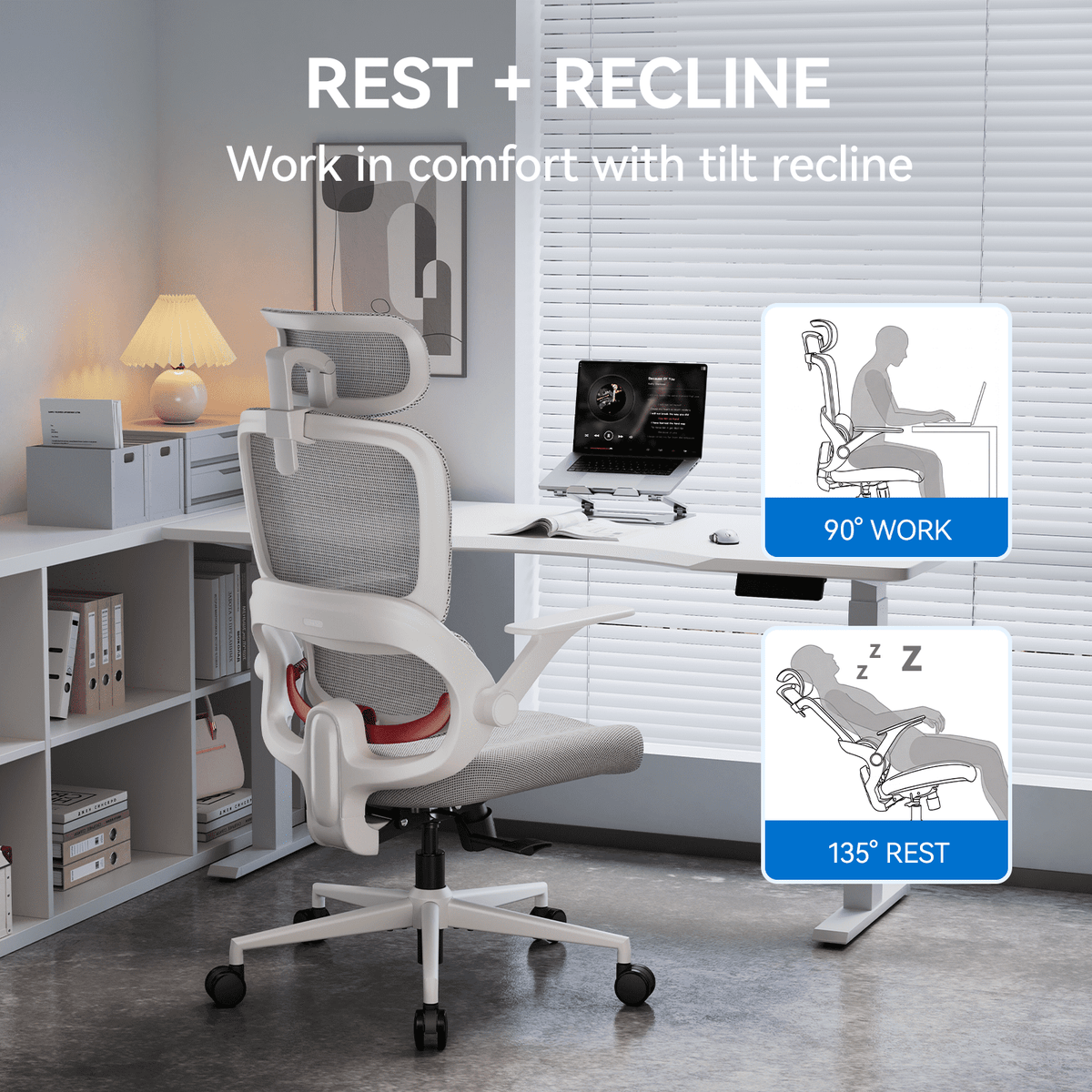 SIHOO B100 Se Office Chair, Deak Chairs with Cotton Seat & Dual-Back, 2D Headrest & Flip-up Armrest, Comfort Mesh Ergonomic Chair for Home Office, Teen, 300lbs, Light Gray
