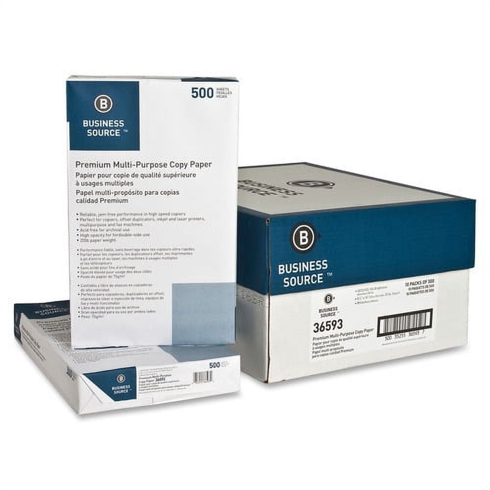 Business Source Premium Multipurpose Copy Paper Legal - 8 1/2" x 14" - 20 lb Basis Weight - 5000 / Carton - White