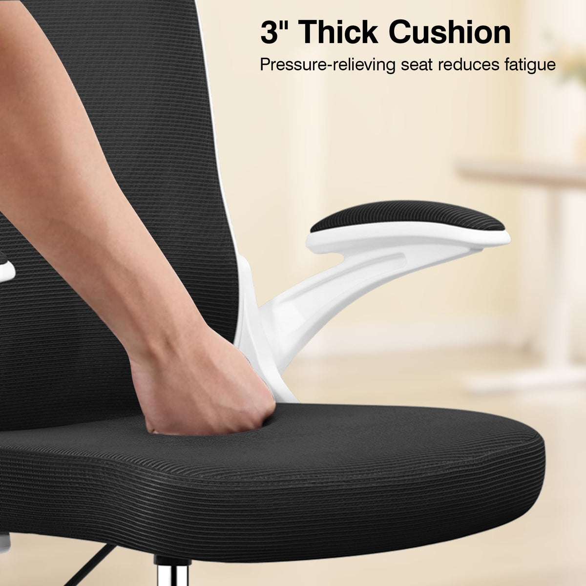 ATHOPE Ergonomic Office Chair, Mesh Desk Chair with Lumbar Support, Tall Office Chair with Flip-Up Armrests and Footrest Ring, Adjustable Computer Chair for Standing Desk Home Office, White