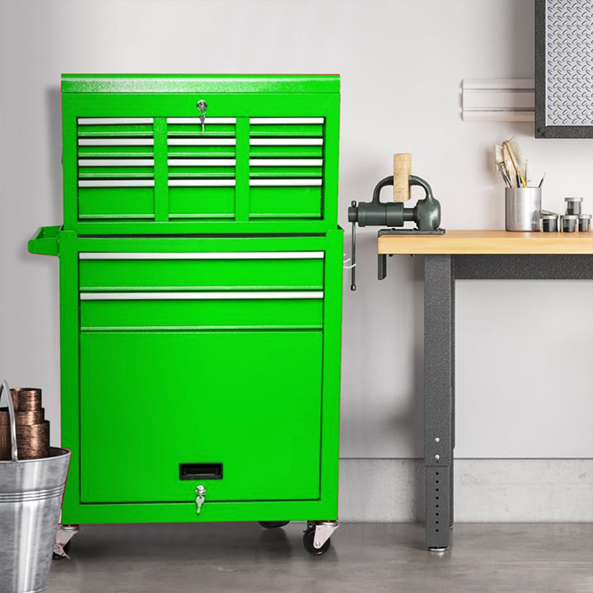 Artbros 8-Drawer Rolling Tool Chest, Large Tool Cabinet with Wheels, Detachable Toolbox Storage for Garage, Repair Shop, Workshop, Green