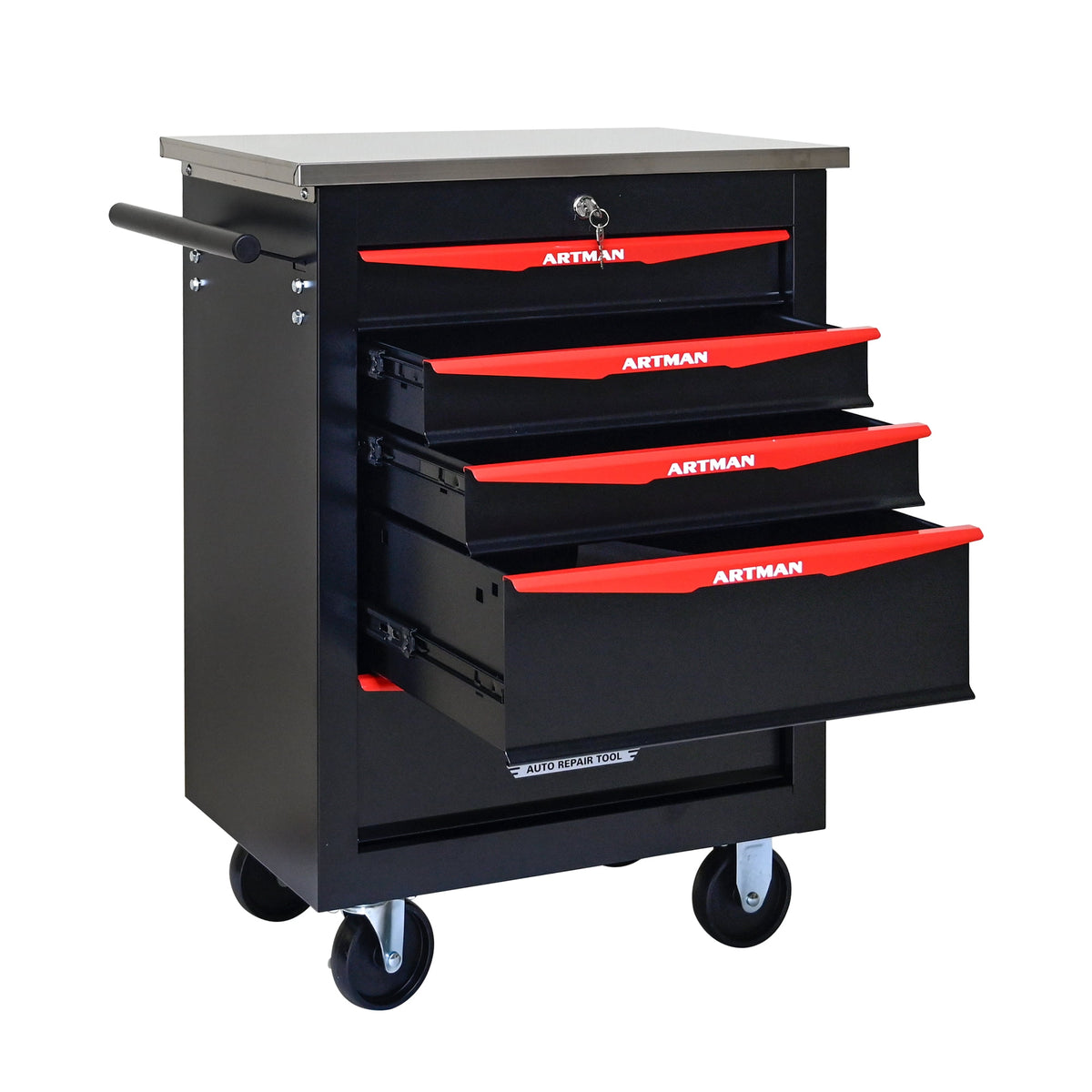 ARTMAN 5 Drawers Steel Storage Rolling Tool Chest Cabinet Cart with Wheels and Stainless Steel Roof